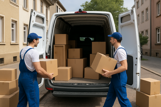 Professionelle Umzugshelfer in Pforzheim beim Beladen eines Transporters